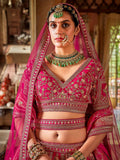 Terrific Rani Pink Floral Embroidery Silk Bridal Lehenga Choli With Double Dupatta