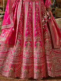 Terrific Rani Pink Floral Embroidery Silk Bridal Lehenga Choli With Double Dupatta