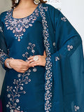 Terrific Teal Blue Moti Work Georgette Function Wear Palazzo Suit With Dupatta - Zeel Clothing
