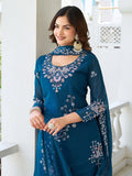 Terrific Teal Blue Moti Work Georgette Function Wear Palazzo Suit With Dupatta - Zeel Clothing