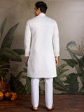 Terrific White Sequins Embroidered Viscose Silk Men Kurta With Pant