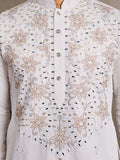 Terrific White Sequins Embroidered Viscose Silk Men Kurta With Pant