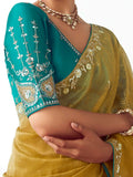 Terrific Yellow Sequins Embroidered Organza Haldi Wear Saree With Blouse - Zeel Clothing