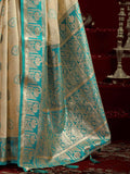 Timeless Beige Zari Weaving Banarasi Silk Festive Wear Saree With Blouse