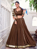 Timeless Brown Zari Weaving Chanderi Silk Navratri Wear Lehenga Choli - Zeel Clothing