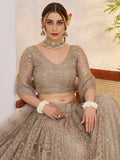 Timeless Gray Thread Work Net Bridesmaid Lehenga Choli With Dupatta