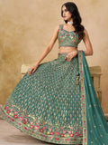Timeless Green Floral Embroidery Georgette Event Wear Lehenga With Blouse