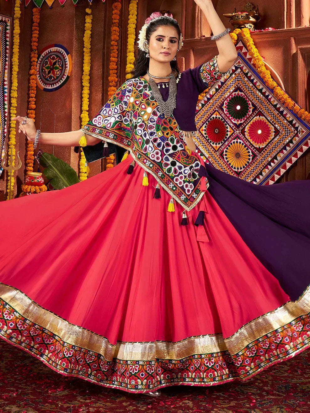 Timeless Multi-Color Thread Embroidery Cotton Traditional Lehenga Choli - Zeel Clothing