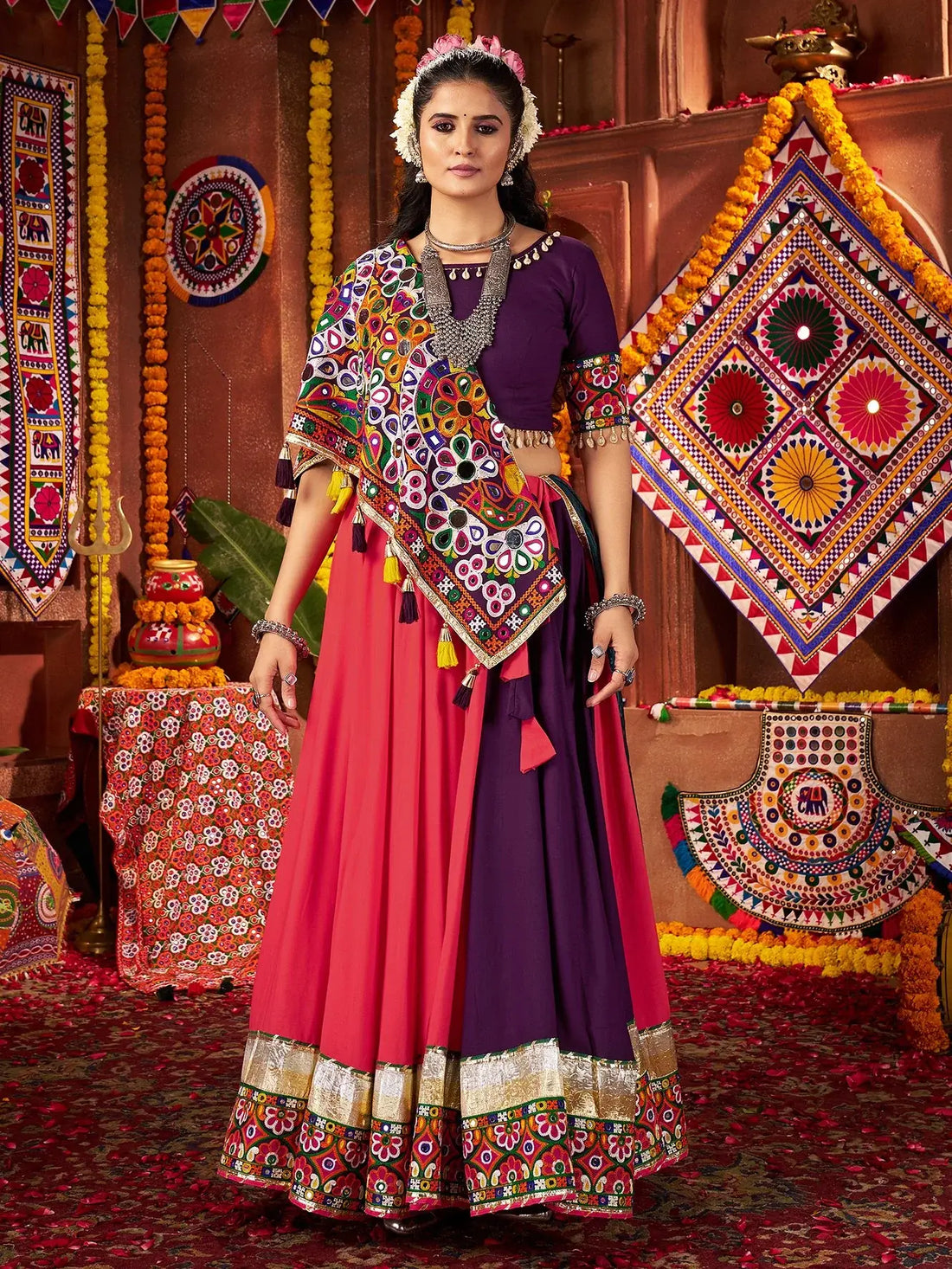 Timeless Multi-Color Thread Embroidery Cotton Traditional Lehenga Choli - Zeel Clothing