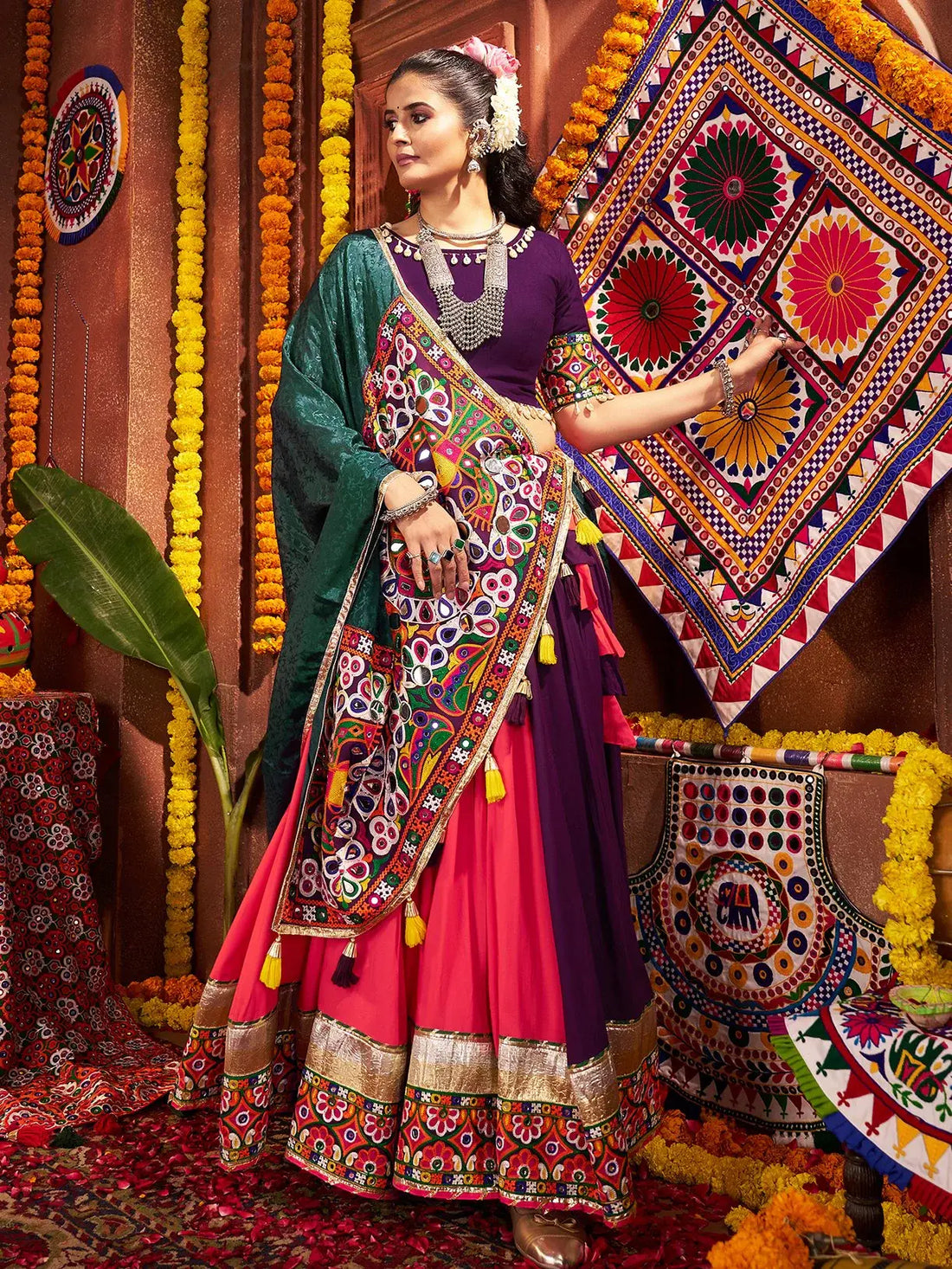 Timeless Multi-Color Thread Embroidery Cotton Traditional Lehenga Choli - Zeel Clothing