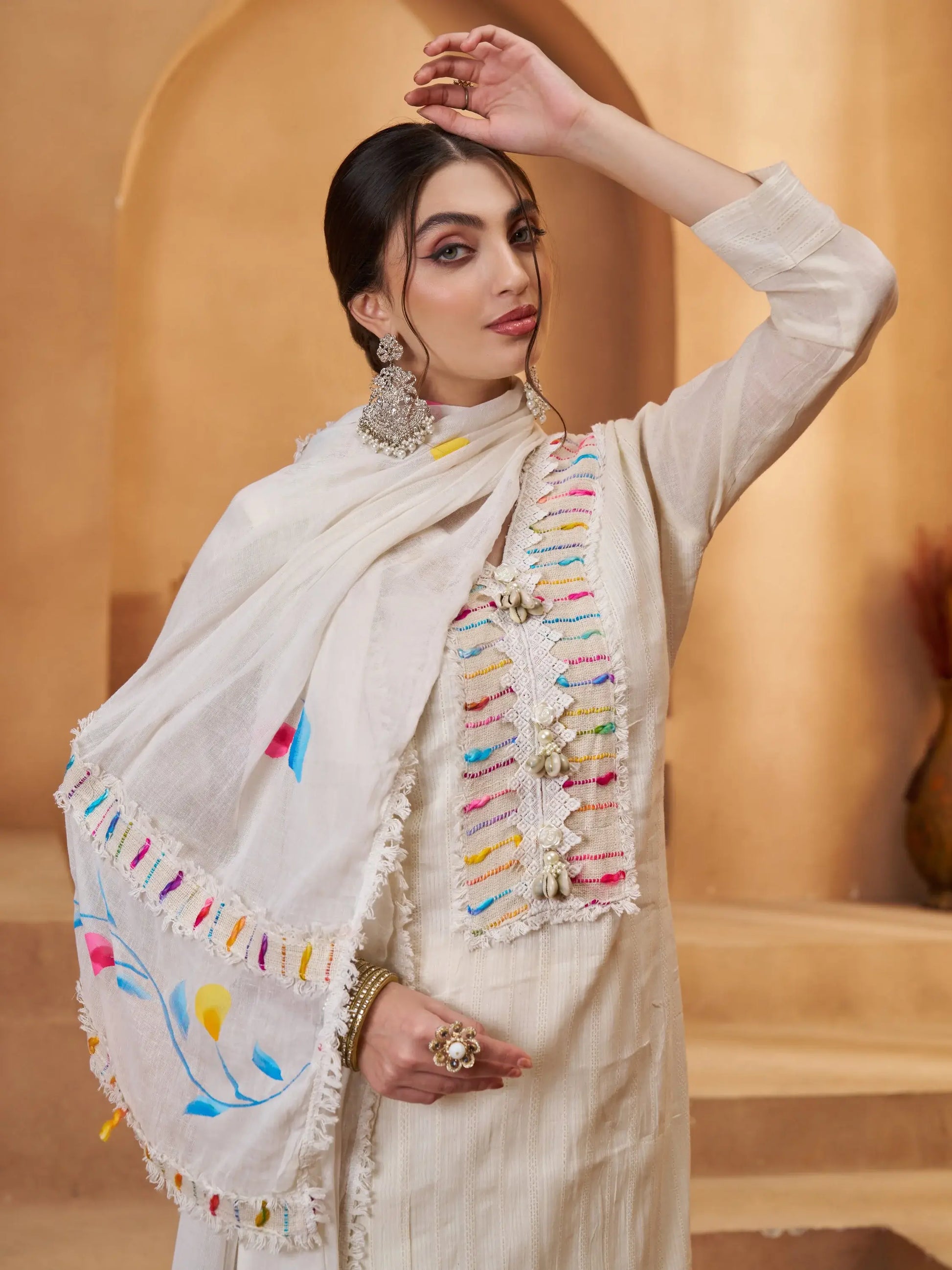 Timeless Off-White Joot Work Cotton Traditional Pant Suit With Dupatta - Zeel Clothing
