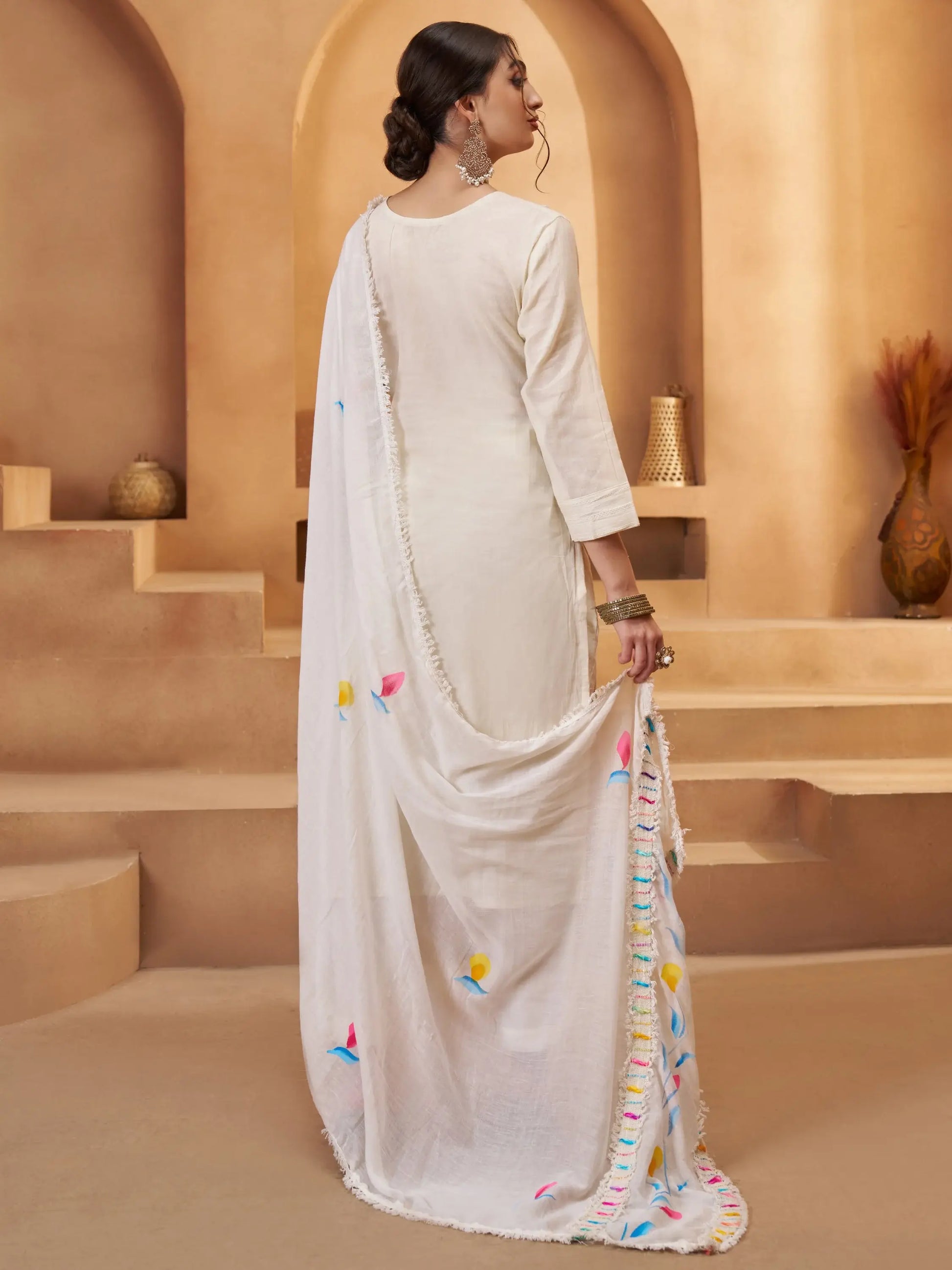 Timeless Off-White Joot Work Cotton Traditional Pant Suit With Dupatta - Zeel Clothing