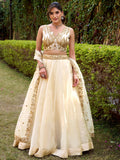 Timeless Off-White Thread Embroidery Silk Event Wear Lehenga Choli