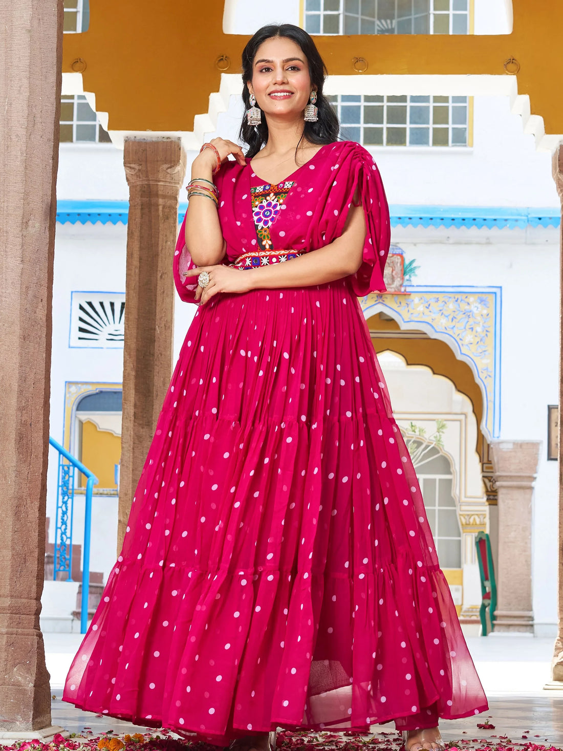 Timeless Pink Gamthi Work Georgette Traditional Gown - Zeel Clothing