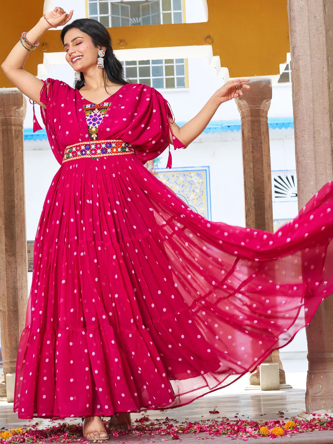 Timeless Pink Gamthi Work Georgette Traditional Gown - Zeel Clothing