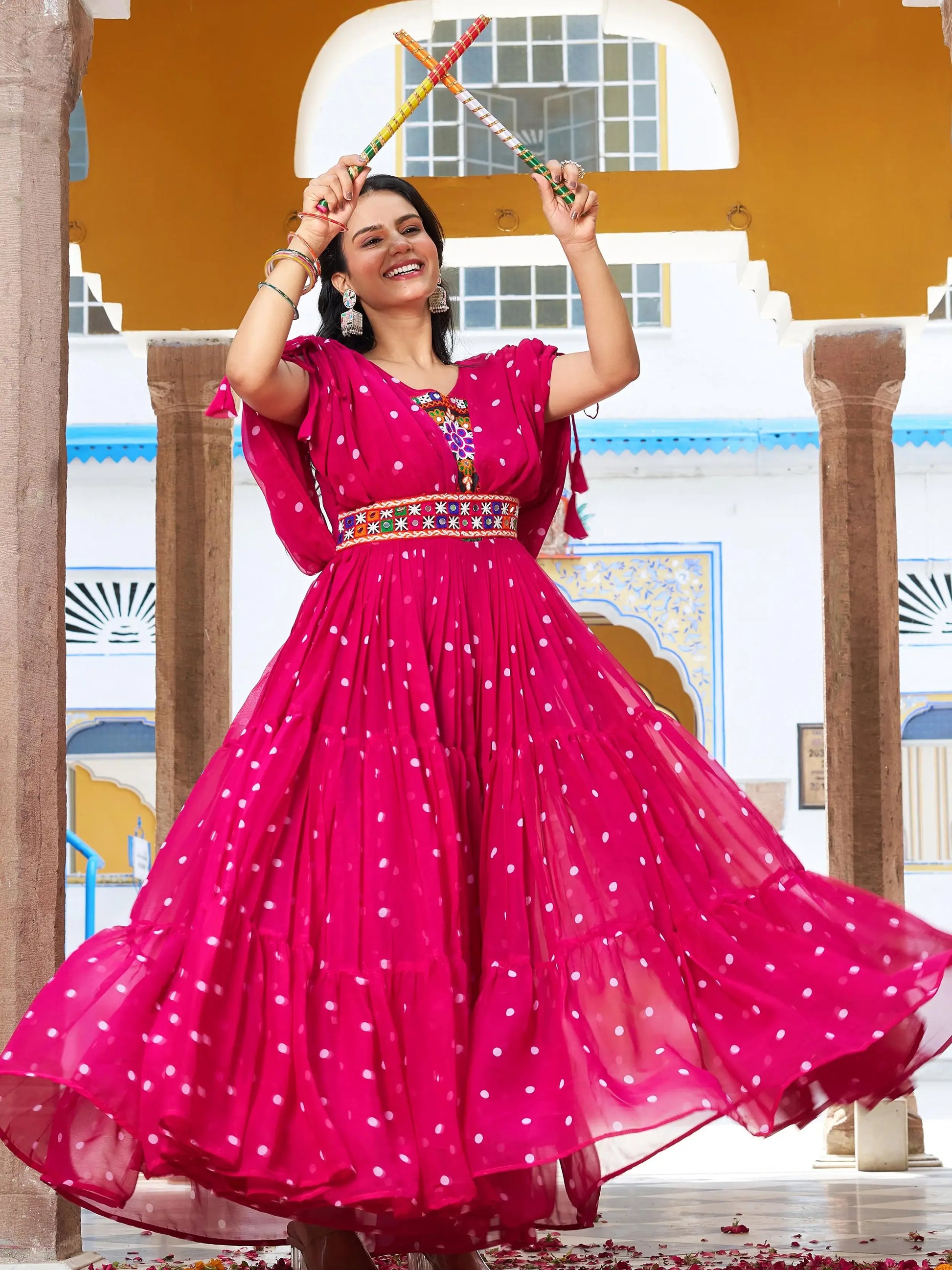 Timeless Pink Gamthi Work Georgette Traditional Gown - Zeel Clothing