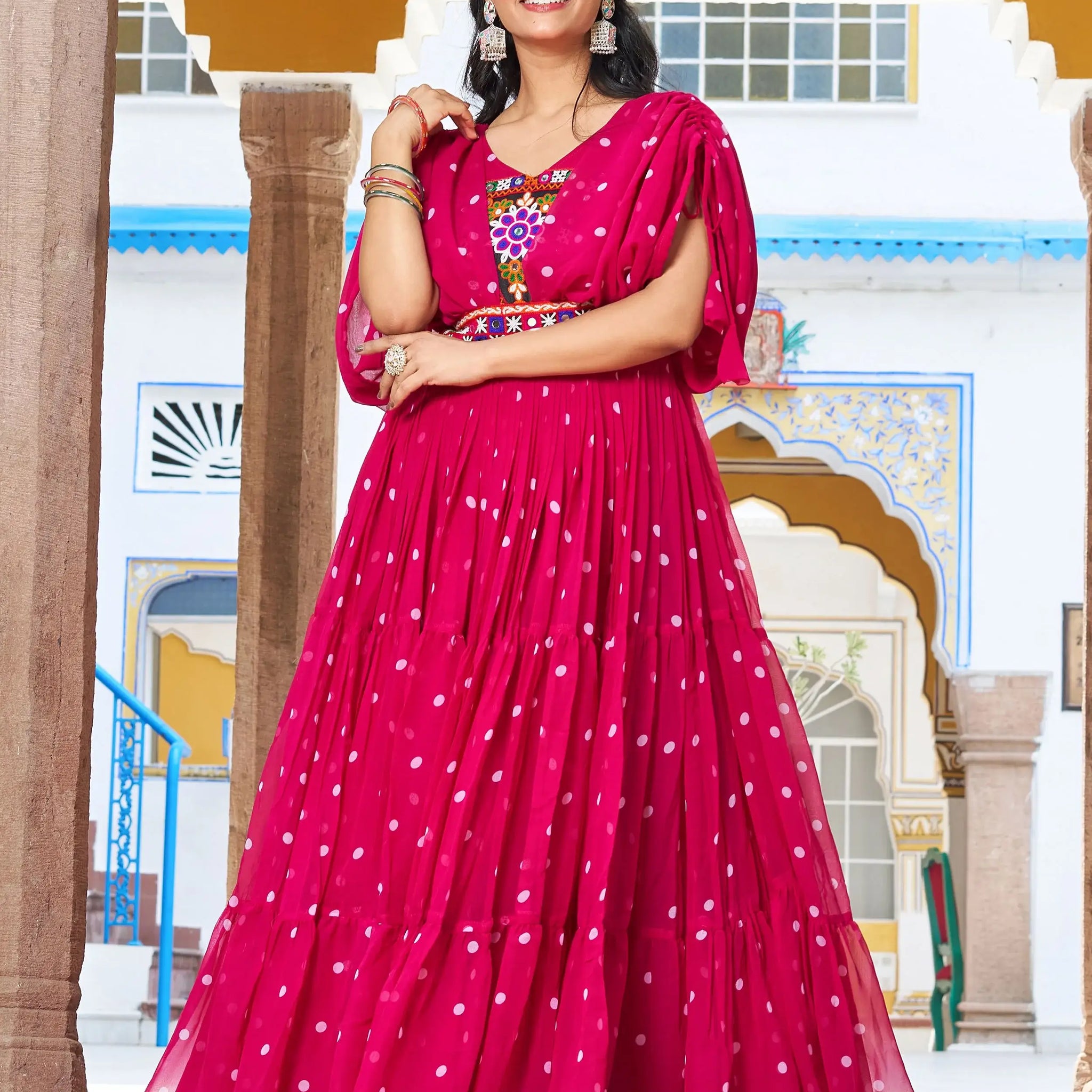 Timeless Pink Gamthi Work Georgette Traditional Gown - Zeel Clothing