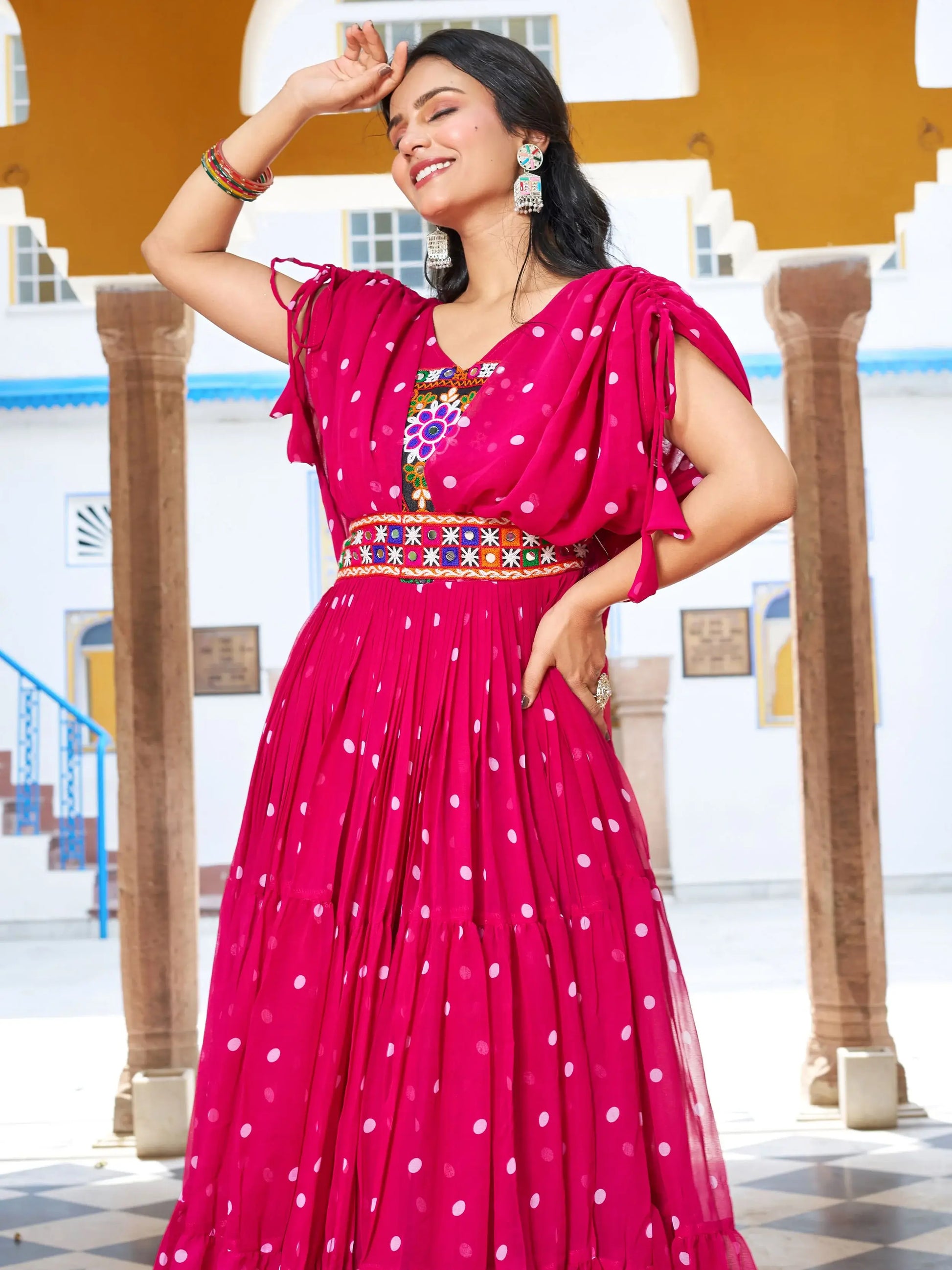 Timeless Pink Gamthi Work Georgette Traditional Gown - Zeel Clothing