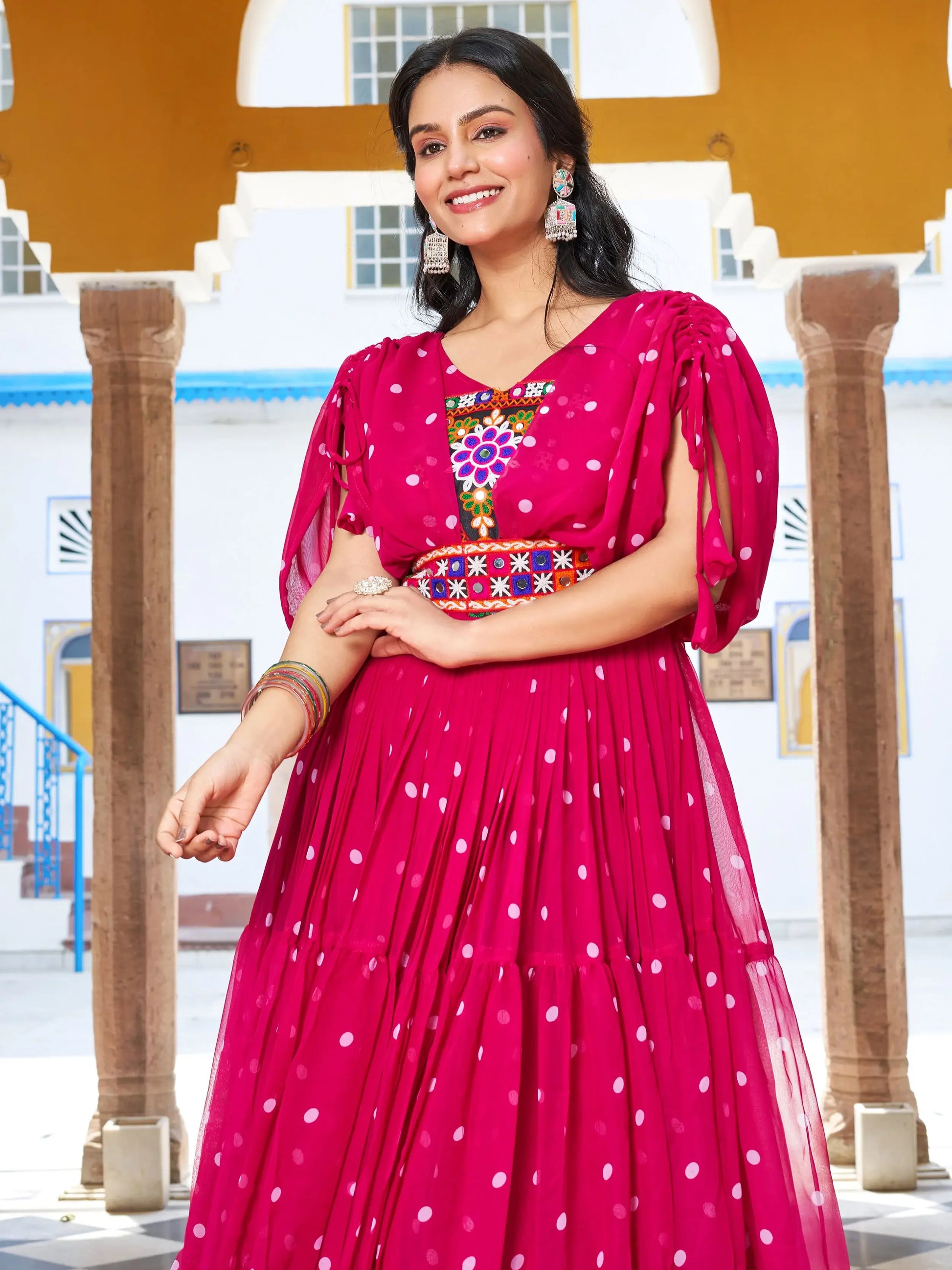 Timeless Pink Gamthi Work Georgette Traditional Gown - Zeel Clothing
