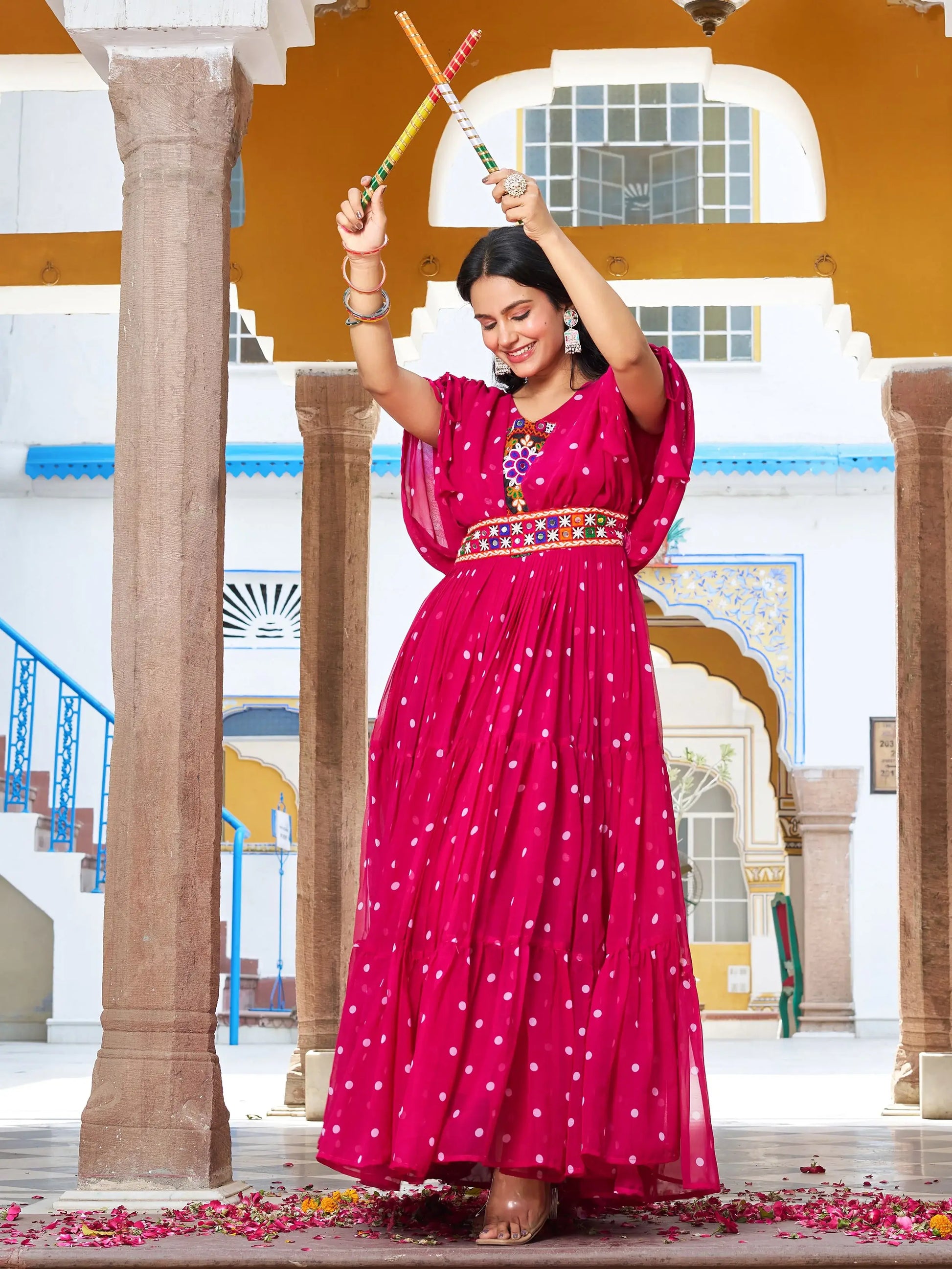 Timeless Pink Gamthi Work Georgette Traditional Gown - Zeel Clothing