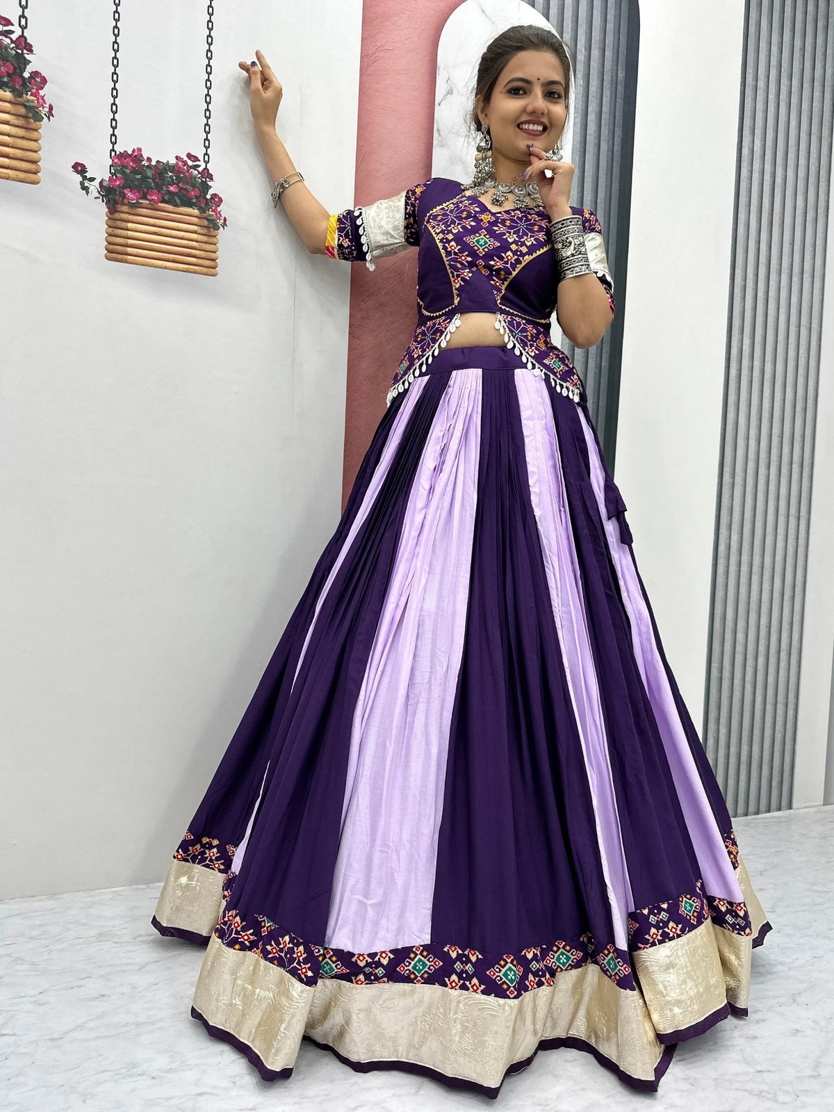 Timeless Purple Lace Border Cotton Navratri Wear Lehenga Choli With Dupatta - Zeel Clothing
