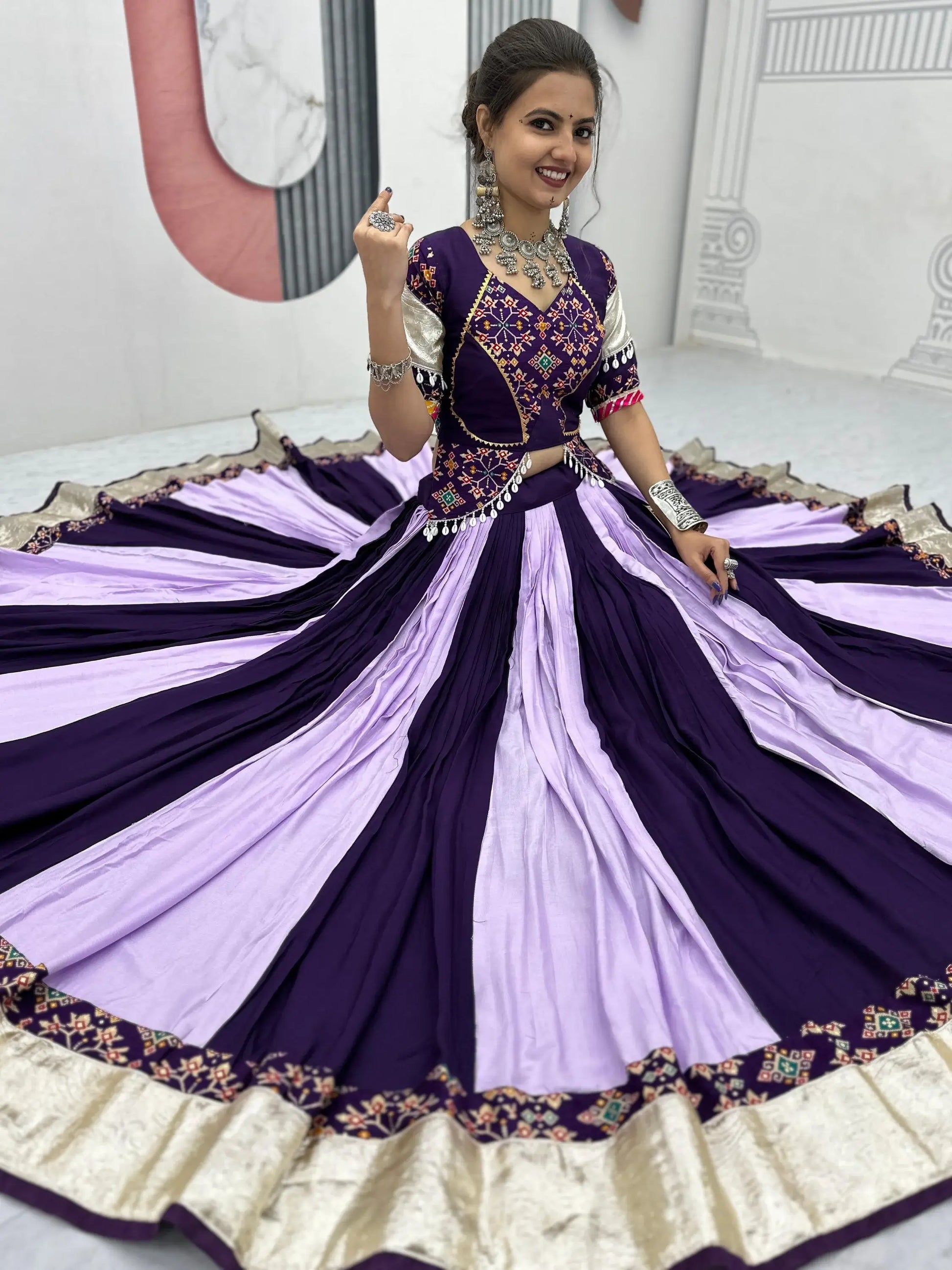 Timeless Purple Lace Border Cotton Navratri Wear Lehenga Choli With Dupatta - Zeel Clothing