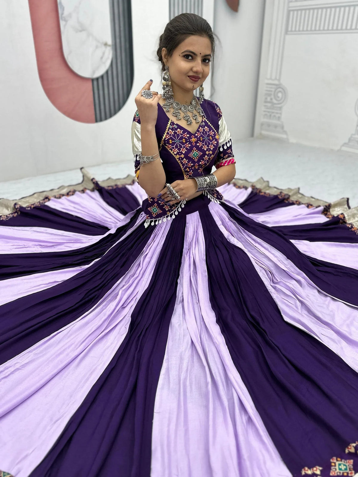 Timeless Purple Lace Border Cotton Navratri Wear Lehenga Choli With Dupatta - Zeel Clothing