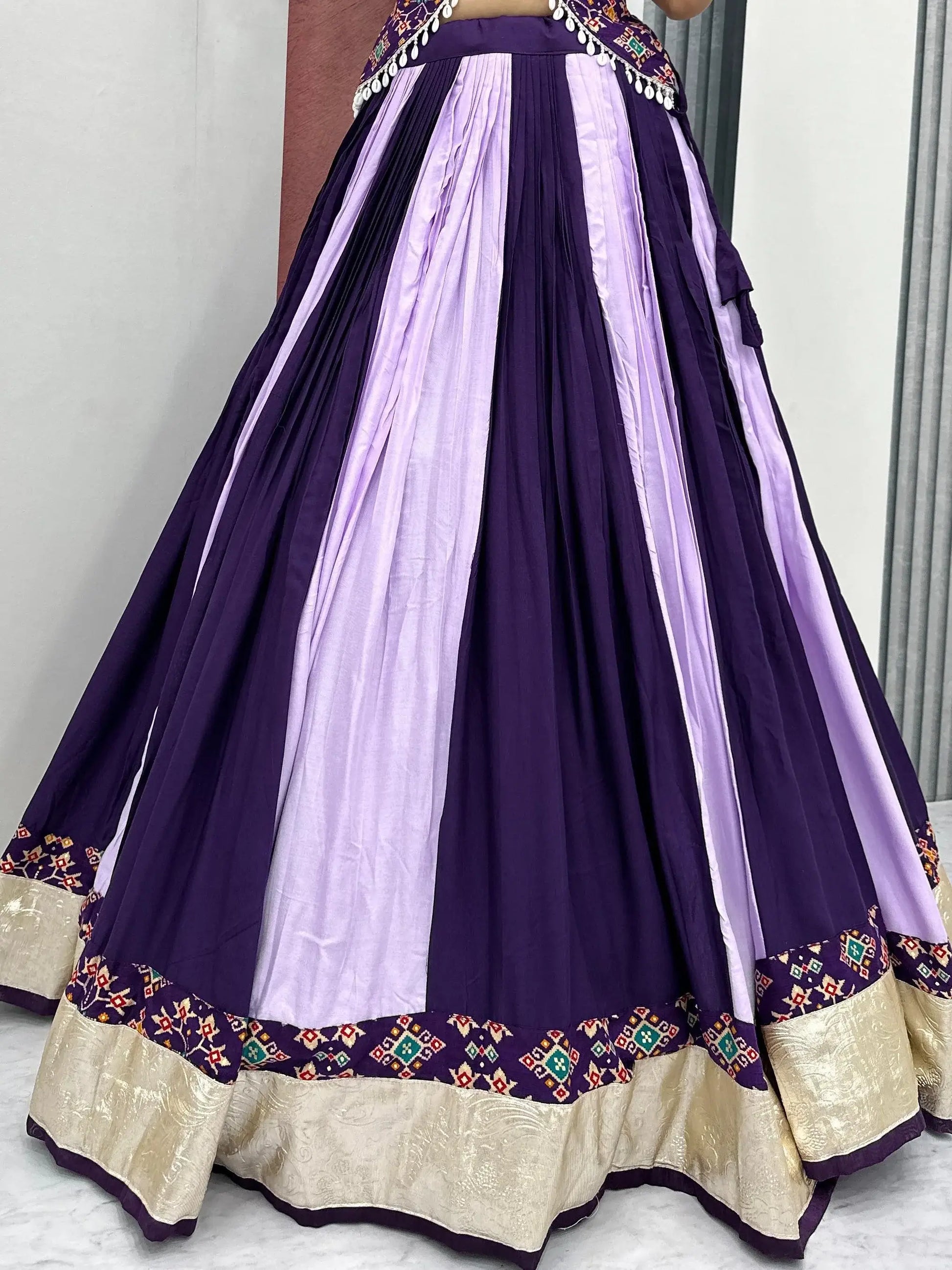 Timeless Purple Lace Border Cotton Navratri Wear Lehenga Choli With Dupatta - Zeel Clothing
