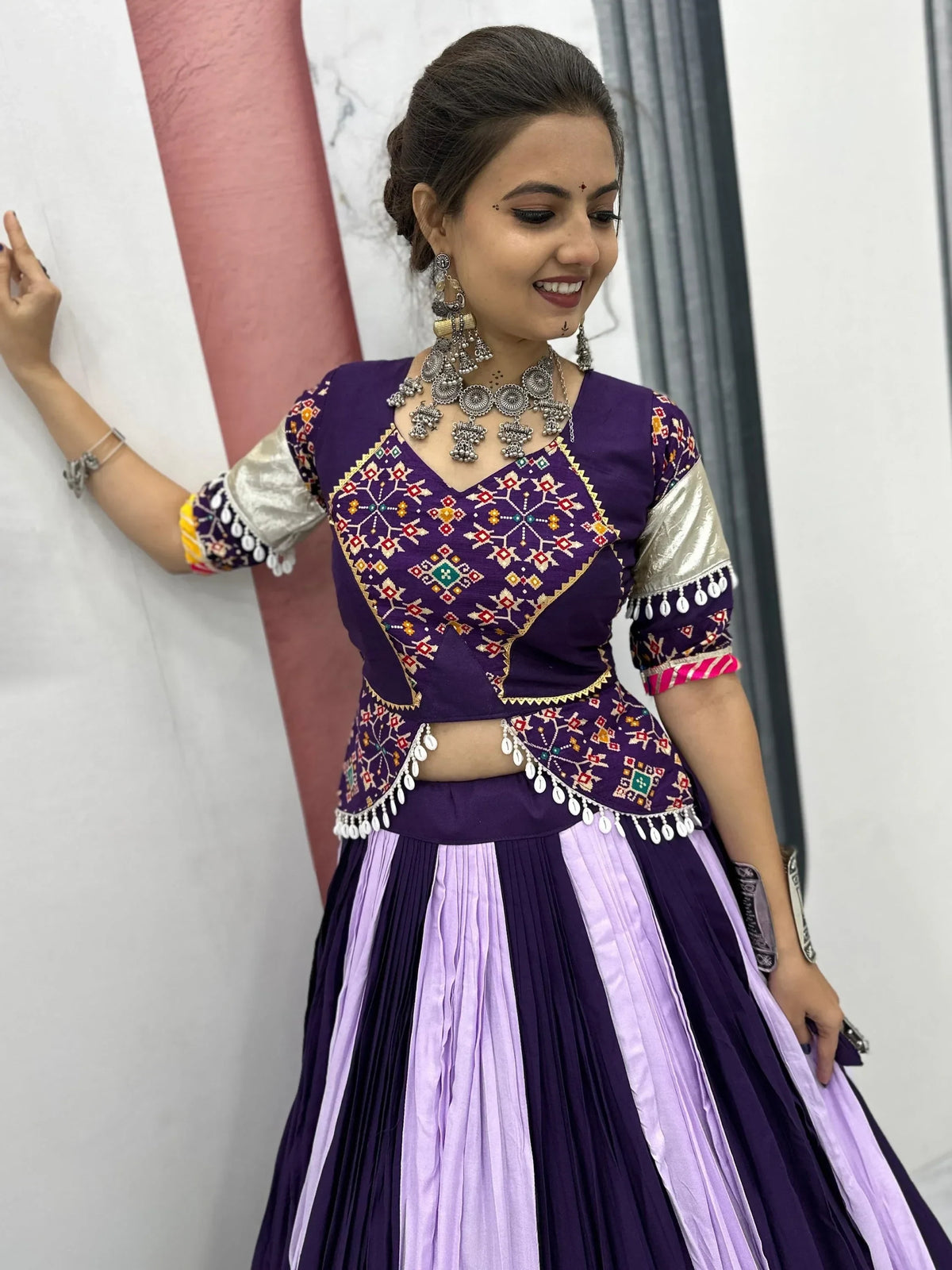 Timeless Purple Lace Border Cotton Navratri Wear Lehenga Choli With Dupatta - Zeel Clothing