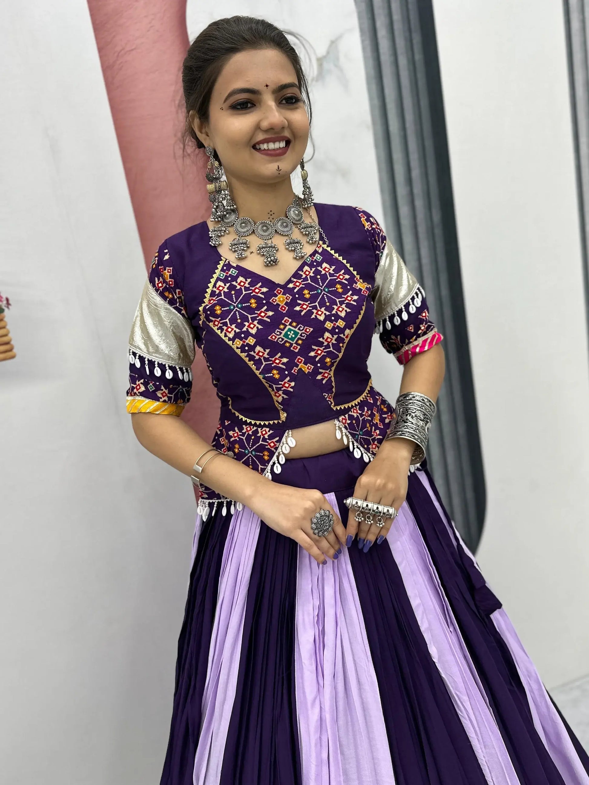 Timeless Purple Lace Border Cotton Navratri Wear Lehenga Choli With Dupatta - Zeel Clothing