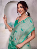 Timeless Sea Green Zari Weaving Cotton Function Wear Saree With Blouse - Zeel Clothing