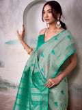 Timeless Sea Green Zari Weaving Cotton Function Wear Saree With Blouse - Zeel Clothing