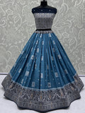 Timeless Sky Blue Mirror Work Georgette Festive Wear Lehenga Choli With Dupatta