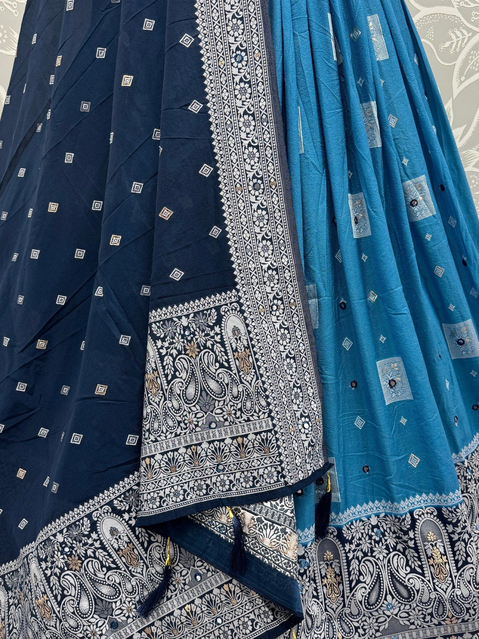 Timeless Sky Blue Mirror Work Georgette Festive Wear Lehenga Choli With Dupatta