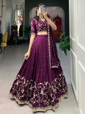 Timeless Wine Thread Embroidered Vichitra Silk Engagement Wear Lehenga Choli - Zeel Clothing
