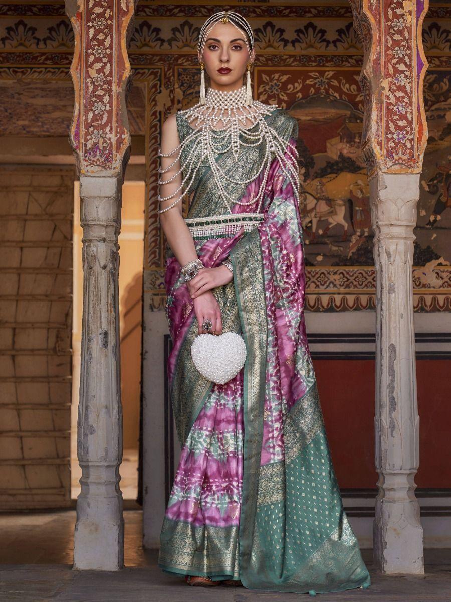 Gorgeous Pink Digital Print Silk Wedding Wear Saree With Blouse