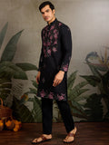 Tremendous Black Mirror Work Viscose Silk Event Wear Men Kurta Set