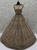 Tremendous Golden Dori Embroidered Net Cocktail Wear Lehenga Choli With Dupatta