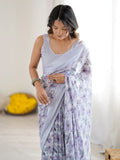 Tremendous Lavender Floral Printed Georgette Function Wear Saree With Blouse