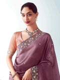 Tremendous Mauve Embroidered Organza Designer Saree With Blouse - Zeel Clothing
