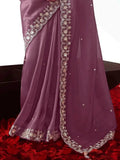 Tremendous Mauve Embroidered Organza Designer Saree With Blouse - Zeel Clothing