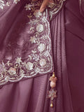 Tremendous Mauve Embroidered Organza Designer Saree With Blouse - Zeel Clothing