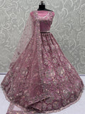 Tremendous Pink Dori Embroidery Net Bridesmaid Lehenga Choli