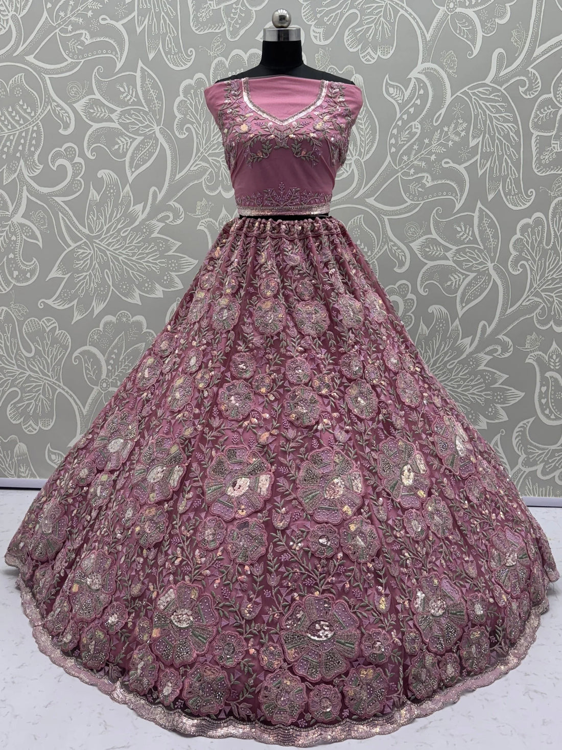 Tremendous Pink Dori Embroidery Net Bridesmaid Lehenga Choli