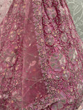 Tremendous Pink Dori Embroidery Net Bridesmaid Lehenga Choli
