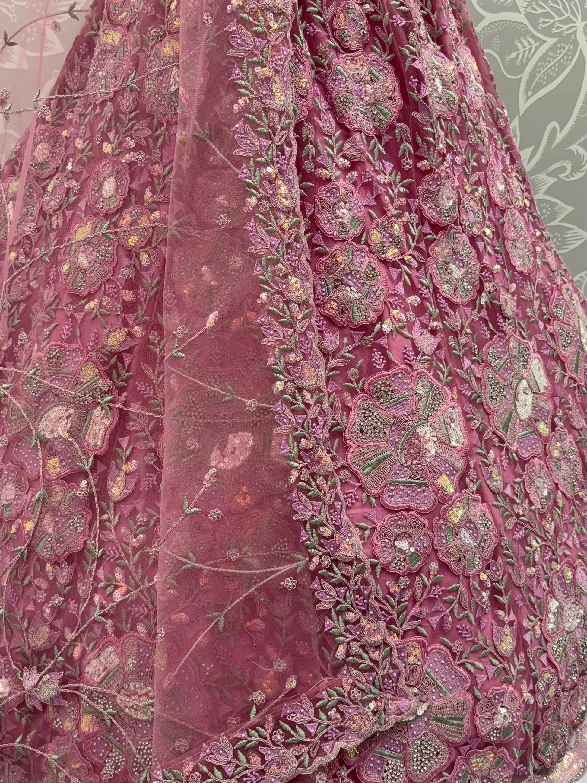 Tremendous Pink Dori Embroidery Net Bridesmaid Lehenga Choli