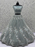 Tremendous Pista Green Hand Embroidered Net Reception Wear Lehenga Choli - Zeel Clothing