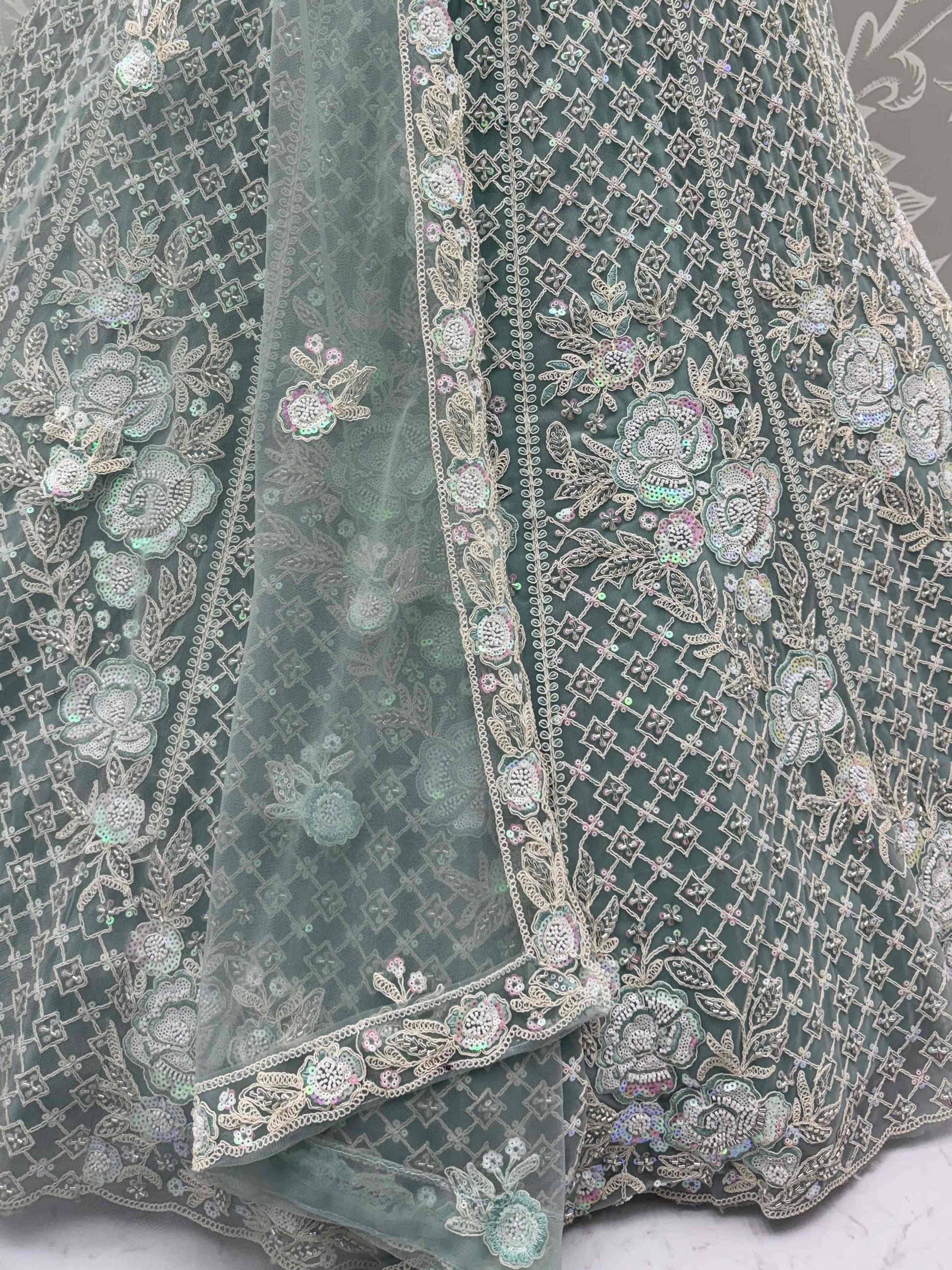 Tremendous Pista Green Hand Embroidered Net Reception Wear Lehenga Choli - Zeel Clothing