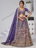 Tremendous Purple Resham Work Organza Reception Wear Lehenga With Blouse