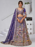 Tremendous Purple Resham Work Organza Reception Wear Lehenga With Blouse